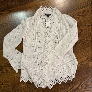 NWT Lauren RL  White Lace Women Shirt Cardigan size L